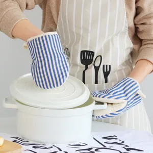 Verdichtete hitzebeständige Ofenhandschuhe blau weiß gestreift Küche Backen rutschfest
