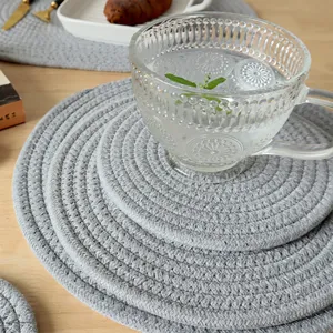 5pcs braided cotton linen placemats heat resistant round table mats for dining kitchen wear