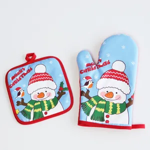 Weihnachts-Topflappen und Ofenhandschuh Set, hitzebeständiger Stoff zum Backen und Kochen.