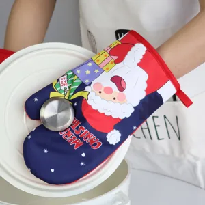 Christmas oven mitt heat resistant thick baking glove for kitchen cooking and baking use detail view