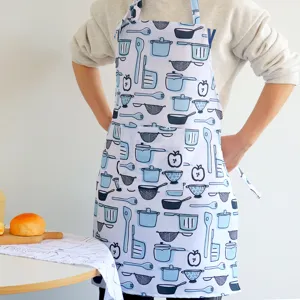 Delantal de Cocina Impermeable Para Cocinar Hornear Estampado Vajilla Dibujos Animados Delantal Babero Ajustable Con Bolsillo