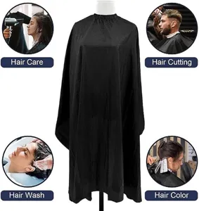 Detailed view of waterproof salon haircutting cape, professional hairdressing apron features.