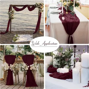 Dunkelroter Mulltuch Tischläufer Hochzeit Bogen Deko Chiffon Stoff Party Dekoration