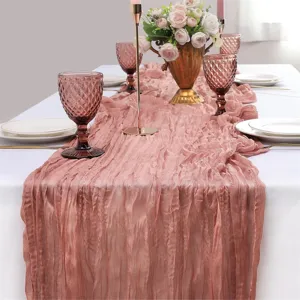 Eleganter Gaze-Tischläufer für Hochzeit, Party und Esstischdekoration, altrosa Farbe.