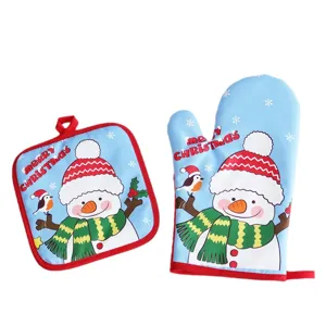 Weihnachten Ofenhandschuh und Topfuntersetzer Set hitzebeständig Backen Küche süßer Schneemann