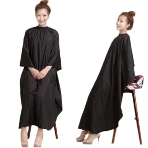 Waterproof salon hairdressing cape for haircut and styling, black barber apron with snaps.