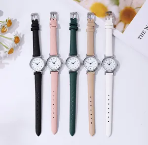 Women quartz watch set slim leather strap minimalist analog wristwatch for daily wear