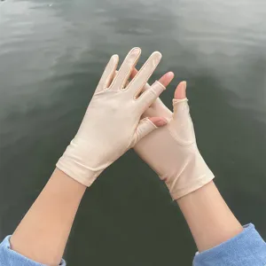Ice silk sun protection half finger gloves for women and men, breathable thin driving cycling