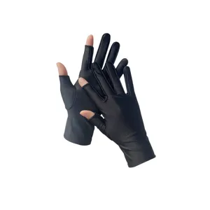 Sun protection ice silk half-finger gloves for summer cycling and driving, black breathable design.