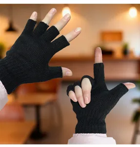 Warme Strick-Halbfingerhandschuhe aus Wolle für Damen und Herren, ideal zum Tippen im Winter.