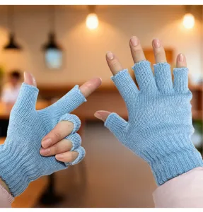 Winter Wolle gestrickte fingerlose Handschuhe Damen Herren, warme Halbfingerhandschuhe Tippen