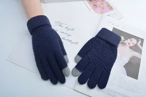 Men Winter Warm Knit Touch Screen Gloves Fleece Lined Thermal Five Finger Gloves Outdoor