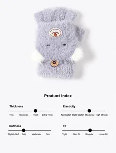 Kids Fuzzy Half-Finger Flip Gloves Cute Winter Warm Mittens for Boys and Girls