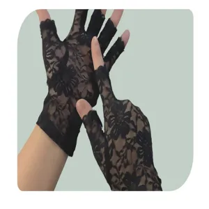 Black lace fingerless gloves for women summer sun protection breathable driving dance partywear