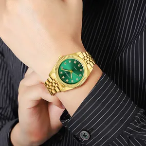 Orologio da uomo in oro al quarzo con quadrante verde e cinturino in acciaio di lusso
