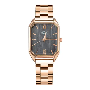 Elegante orologio da donna al quarzo quadrato con cinturino in acciaio e quadrante grigio.