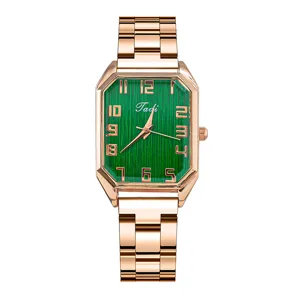 Orologio donna al quarzo quadrato con quadrante verde e cinturino in acciaio oro rosa.
