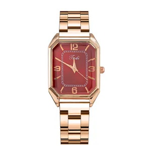 Orologio da donna al quarzo quadrato con cinturino in acciaio inox, grande quadrante decorativo.