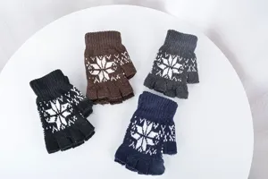 Guanti invernali lavorati a maglia senza dita con motivo a fiocco di neve dettaglio