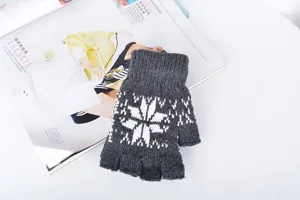Guanti invernali lavorati a maglia senza dita con motivo a fiocco di neve nordico per studenti.