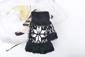 Guanti senza dita in maglia calda per uomo e donna con motivo a fiocco di neve alla moda.