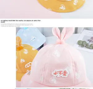 Cute baby bucket hat with cute rabbit ears, spring thin cotton infant basin hat for little kids.