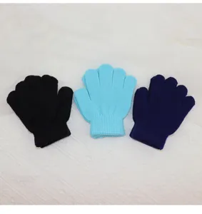 Children winter warm knit gloves in black, blue and light blue colors for daily wear.