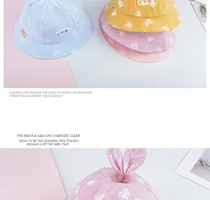 Cute baby bucket hat detail, soft cotton fabric with lovely heart print, spring thin style.