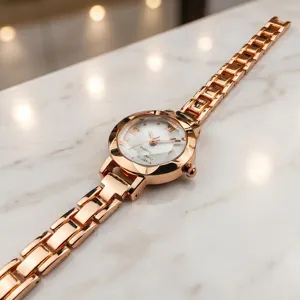 Montre quartz femme or rose bracelet en acier élégant montre-bracelet pour style quotidien.