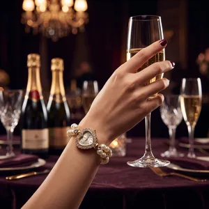 Elegant heart-shaped quartz watch with double-row pearl elastic strap for women.