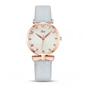 Elegante orologio da polso al quarzo da donna con cinturino in pelle grigia e oro rosa