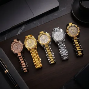 Women's Luxury Rhinestone Quartz Watch Alloy Full Diamond Starry Dial Steel Strap Casual Wristwatch Fashion Jewelry Gift