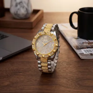 Women quartz watch rhinestone starry dial silver gold steel strap luxury fashion casual wristwatch