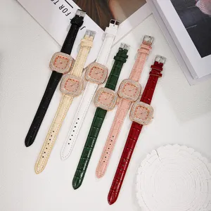 Luxury Square Rhinestone Women Watch Starry Dial PU Leather Strap Quartz Wristwatch Fashion Casual Ladies Watch