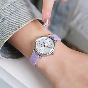 Orologio al quarzo minimalista da donna con cinturino in silicone viola e quadrante chic
