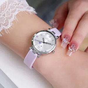 Orologio al quarzo stile ins da donna con cinturino in silicone viola e quadrante chiaro.