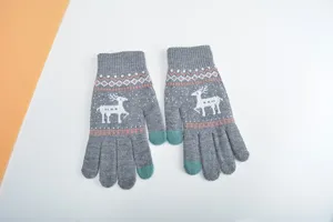 Guanti invernali in maglia touchscreen con simpatici motivi di renne e fiocchi di neve.