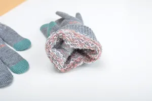 Donna inverno spessi guanti in maglia foderati in peluche touchscreen grigio caldi sport