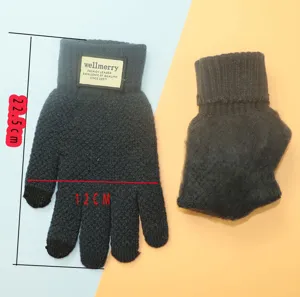 Winter touchscreen knit gloves for men and women, thick warm windproof black gloves.