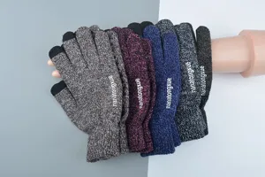 Gants tricotés tactiles d'hiver pour hommes chauds épais thermiques cinq doigts décontractés