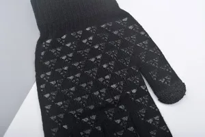 Gants d'hiver tricotés noirs pour hommes tactiles chauds antidérapants en cachemire détails