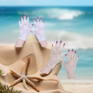 Women half finger lace sun protection gloves, summer mesh floral driving gloves pair.