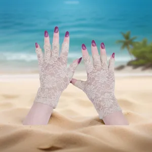 Women Summer Lace Fingerless Gloves UV Protection Sun Gloves Elegant Driving Mesh Gloves