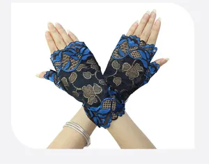 Women lace fingerless gloves summer sun protection short half finger driving cycling gloves