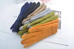 Winter women thick touch screen knitted gloves multi color warm fleece split mittens