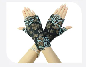 Women summer lace half finger sun protection gloves breathable driving short gloves