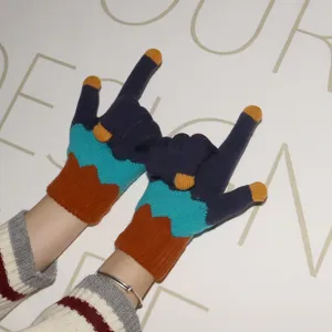 Women Winter Warm Touch Screen Knitted Gloves Cute Jacquard Fleece Lined Windproof Outdoor Cycling Gloves