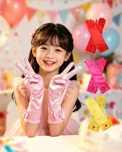 Gants en satin pour enfants avec nœud pour fête de princesse performance festival déco