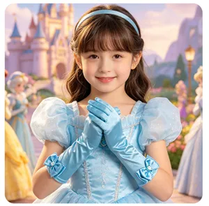 Ensemble belle robe de princesse bleue pour enfants avec gants en satin de fête.