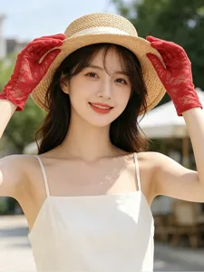 Elegant women lace sun protection gloves for summer tea party and bridal performance wear stylish.